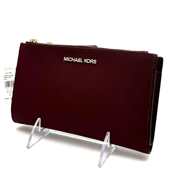 Michael Kors Large Double Zip Wallet Wristlet Dark Cherry (NWT)